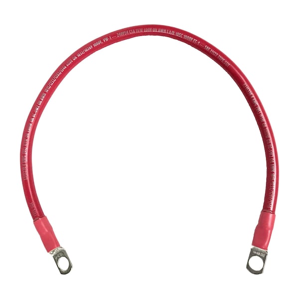 Remington Industries Marine Battery Cable, 4 AWG Gauge, Tinned Copper w/ Red PVC, 24" Length, 3/8" Lugs 4-3MBCRED24 - main